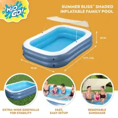 H2OGO! 8 Foot 4 Inch by 70 Inch Summer Bliss Shaded Inflatable Family Pool with 2 Quick Release Valves and Repair Patch for Kids Ages 6 Above