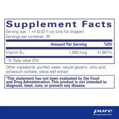 Pure Encapsulations B12 Liquid - 1,000 mcg Vitamin B12 (Methylcobalamin) Supports Nerves, Immune Health, Energy, and Cognitive Function* - 1 Fl Oz