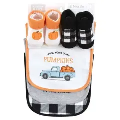 Hudson Baby Infant Boy Cotton Bib and Sock Set, Pumpkin Truck, One Size