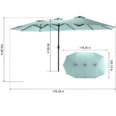 DOMETOUR 14.8 Ft Double Sided Outdoor Umbrella Rectangular Large with Crank ( Light green )
