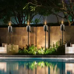 Sorbus 5 ft Set of 2 Stainless Oil Burning Cylinder Shape Steel Torch - Great for backyard decorating and lawn lighting