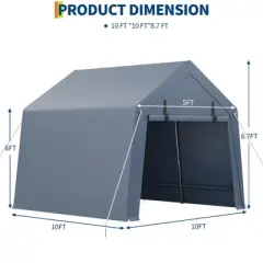 Outdoor Storage Shed with Floor, Heavy Duty Waterproof PE Tarp, Portable Metal Carport Garage Tent, 2 Roll-Up Doors & Vents, for Motorcycle