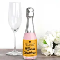 Big Dot of Happiness Funny Thanksgiving - Mini Wine and Champagne Bottle Label Stickers - Thanksgiving Party Favor Gift for Women and Men - Set of 16