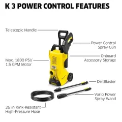 Karcher K 3 Power Control Electric Pressure Washer, Max 2100 PSI, 1.5 GPM