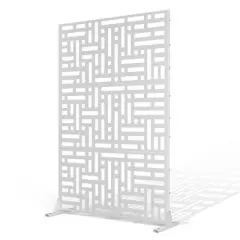 TOAOTBNBO Metal Privacy Screen with Stand, Decorative Privacy Fence Panels with Geometric Pattern, Outdoor Privacy Screen for Garden, White