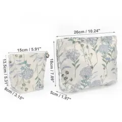 Unique Bargains Women Portable Floral Makeup Bag Light Blue 2 Pcs