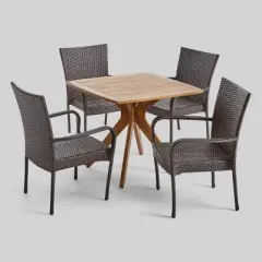 5pc Stamford Wood & Wicker Dining Set Teak - Christopher Knight Home