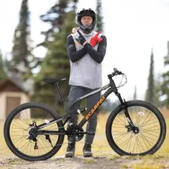 NAYSAYE Bicycle 26 Inch Steel Frame 21 Speed Mountain Bike with Dual Suspension Adult Bike for Outdoor Riding, Black, 67"*25"*40"