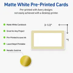 Avery&reg; Cards, 2" x 3.5", Multi-Lined Gold Border, Matte White, 80ct