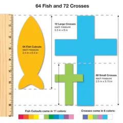 FreshCut Crafts Punch Out Paper Cutouts, Religious Shapes, Cross, Heart & Fish, 232 Pieces