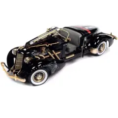 1935 Auburn 851 Speedster Black with "Monopoly" Graphics and Mr. Monopoly Resin Figure 1/18 Diecast Model Car by Auto World