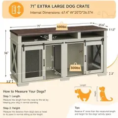 ODK 71" Dog Crate Furniture for 2 Dogs, Dog Kennel, Extra Large Double Dog Cage As TV Stand, Furniture Style Dog Crates with Sliding Barn Door