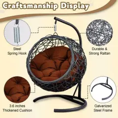 Whisen Rattan Wicker Cat Egg Chair Hanging Swinging Cat Bed with Cushion for Cats, Small Dogs, and Small Animals