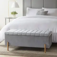 Charmaine Upholstered Storage Bench with Gold Metal Legs Gray - Madison Park