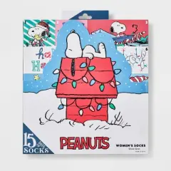 Women's Peanuts 15 Days of Socks Advent Calendar - Assorted Colors 4-10