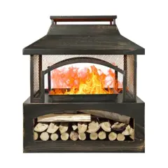 37" Outdoor Wood Burning Fireplace, Metal Chiminea Fire Pit with Log Grate and Poker, Outdoor Chimney Fireplace for Garden Yard Patio