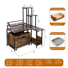 Cat Litter Box Enclosure Furniture with 3 Tier Storage Shelves, Large Hidden Cat House with Metal Frame