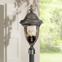 John Timberland Bellagio Rustic Farmhouse Outdoor Post Light Fixture Veranda Bronze 24 1/2" Champagne Hammered Glass for Exterior Barn Deck House Home