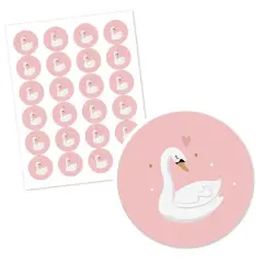 Big Dot of Happiness Swan Soiree - White Swan Baby Shower or Birthday Party Circle Sticker Labels - 24 Count