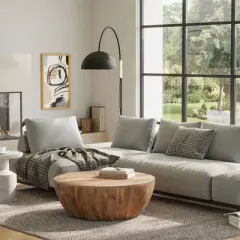 WyndenHall Keystone Drum Coffee Table Natural: Mango Wood, Modern Industrial Style, No Assembly Required