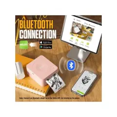 Nelko PM230 Portable Bluetooth Sticker Printer Pink with 2pk 54mmx3.5m White Rolls