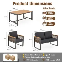 EROMMY 4pcs Modern Metal Patio Furniture Set, All-Weather Outdoor Conversation Set with Removable Washable Cushions & PE Woven Rattan