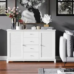 HOMCOM 47" Modern Storage Cabinet Buffet Sideboard with Drawers and Louvered Doors- White