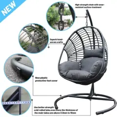 Outdoor Egg Chair, Hanging Egg Chair with Big Size Seat, Cushion, Large Base, Handcraft Weaving Swing Egg Chair for Courtyard, Garden