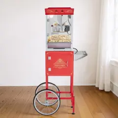 VEVOR Popcorn Machine with Cart, 8oz Stainless Steel Kettle, 800W Commercial Popcorn Maker, 48 Cups per Batch Theater Style Popper, Red