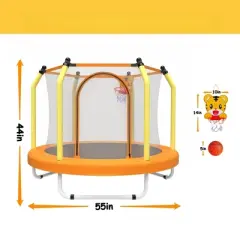 DSVIMOY Trampoline, 55" Kids Trampoline with Basketball Hoop, Indoor Outdoor Recreational Trampoline, Yellow, 55"*55"*44"