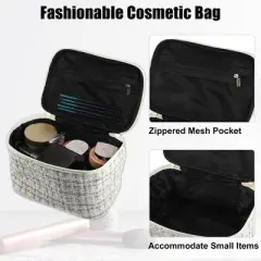 Unique Bargains Plaid Pattern Makeup Bag Cosmetic Travel Bag Woolen Large Makeup Bag for Women 1 Pc