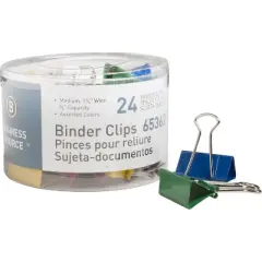 Business Source Binder Clips Medium 1-1/4"W 5/8" Capacity 24/PK Assorted 65362