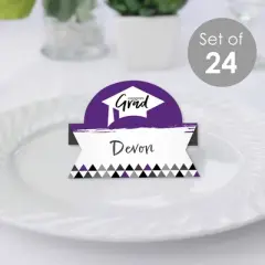 Big Dot of Happiness Purple Grad - Best is Yet to Come - Purple Graduation Party Tent Buffet Card - Table Setting Name Place Cards - Set of 24