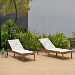 Amazonia 2pc Waikiki Eucalyptus Wood Outdoor Patio Chaise Lounge Set with Cushions Brown/Gray