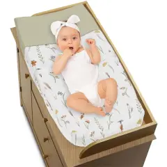 Sweet Jojo Designs Girl Changing Pad Cover Watercolor Floral Garden Green Blue and Orange