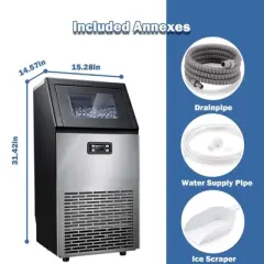 R.W.FLAME Stainless Steel Commercial Ice Machine, 24-Hour Timer, Ice Thickness Control, and Quick Self-Cleaning Function for Bar/Cafes/Home