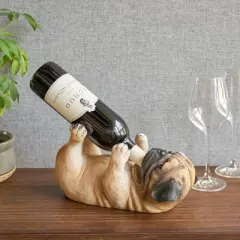 True Pug Polyresin Wine Bottle Holder Set of 1, Brown, Holds 1 Standard Wine Bottle