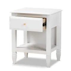 1 Drawer Naomi Wood Bedroom Nightstand White/Gold - Baxton Studio: Glamorous Bedside Table with Gold-Tone Knob & Shelf