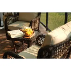 3 Pieces Outdoor Swivel Rocker Chair Set Swivel Glider Rocker Rocking Chair Set with Glass Top Table with Thick Cushions for Backyard, Outdoor