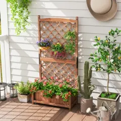 Tangkula 60" Tall Raised Garden Bed w/ Diamond Lattice Trellis Drainage Holes Outdoor