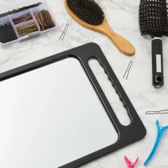 Okuna Outpost Handheld Mirror with Double Handles for Salons and Barbershops (Black, 16 x 10)