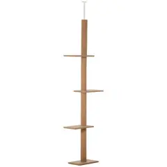 YOOCOZZ PawHut Floor-to-Ceiling Cat Climbing Tower with Sisal-Covered Scratching Posts,  Activity Center for Kittens Cat Tower Furniture-Brown