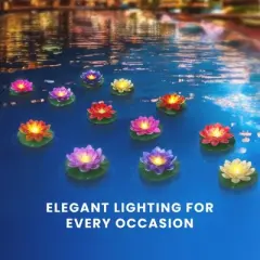 HOM Floating Lotus Light - Waterproof Lotus Flower Lamp for Pools & Ponds - Colorful Battery-Operated LED Pool Lights (12-pack)
