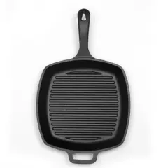 COMMERCIAL CHEF Pre-Seasoned Cast Iron Square Grill Pan 10.5" for Searing, Black