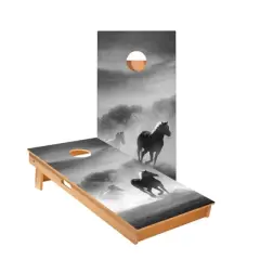 Skips Garage Black And White Horses Cornhole Boards - ACA Star Series