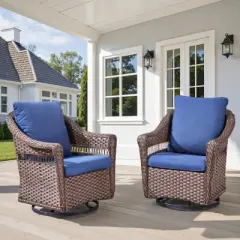 Buenhomino Outdoor Swivel Rocker Patio Chairs of 2 with Thick Cushions, Wicker Patio Furniture Set Swivel Rocking Glider Chairs with High Back