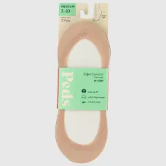 Peds Women's 2pk V-Neck Super Low Liner Socks - Nude/Tan 5-10