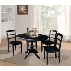 36" Round Extension Table with 4 Madrid Ladderback Dining Chairs Black - International Concepts