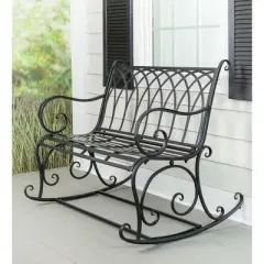 Evergreen Beautiful Springtime Colorful Black Rocking Brushed Metal Garden Bench - 43x33x37 in