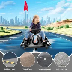 Gaomon Electric Kids Drift Kart, 24V 2 Speed Modes, 360 Degree Easy Spinning Drifts, Flashing Lights, Flags, Music, Drift Cart